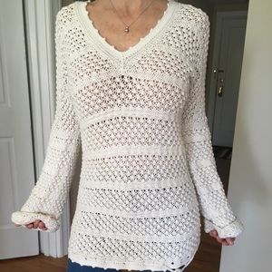 White Moda International Crochet Style Sweater